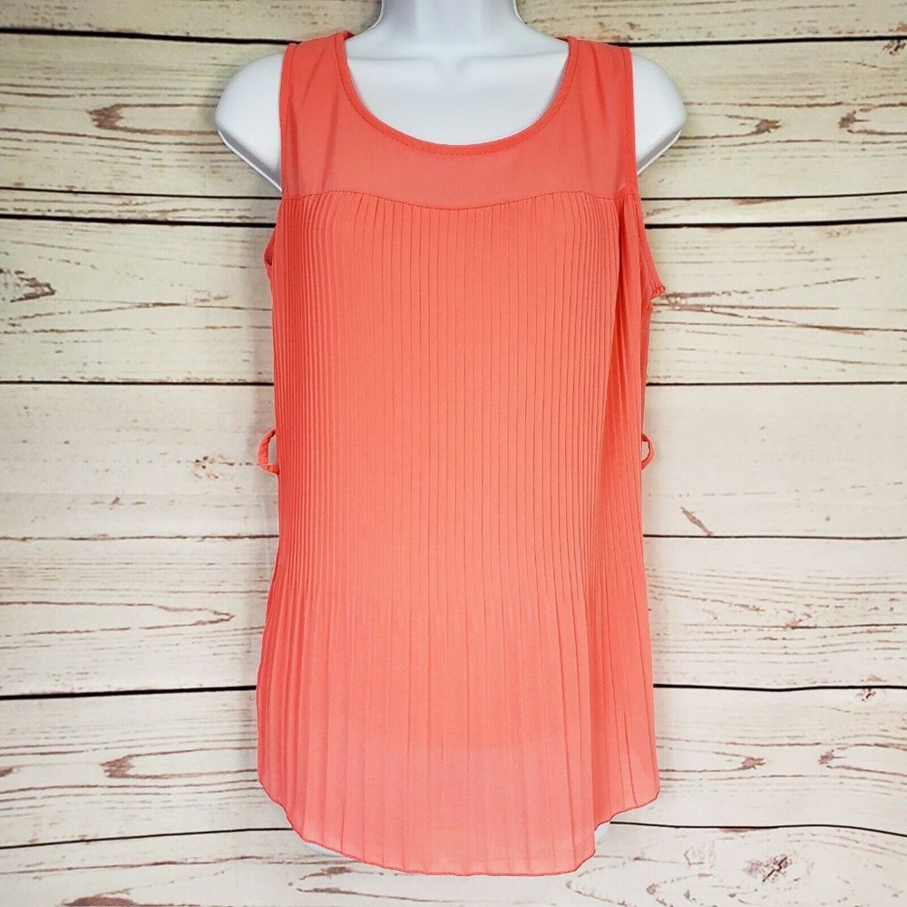 Pink Scoop Neck Pleated Sleeveless Top Women's S